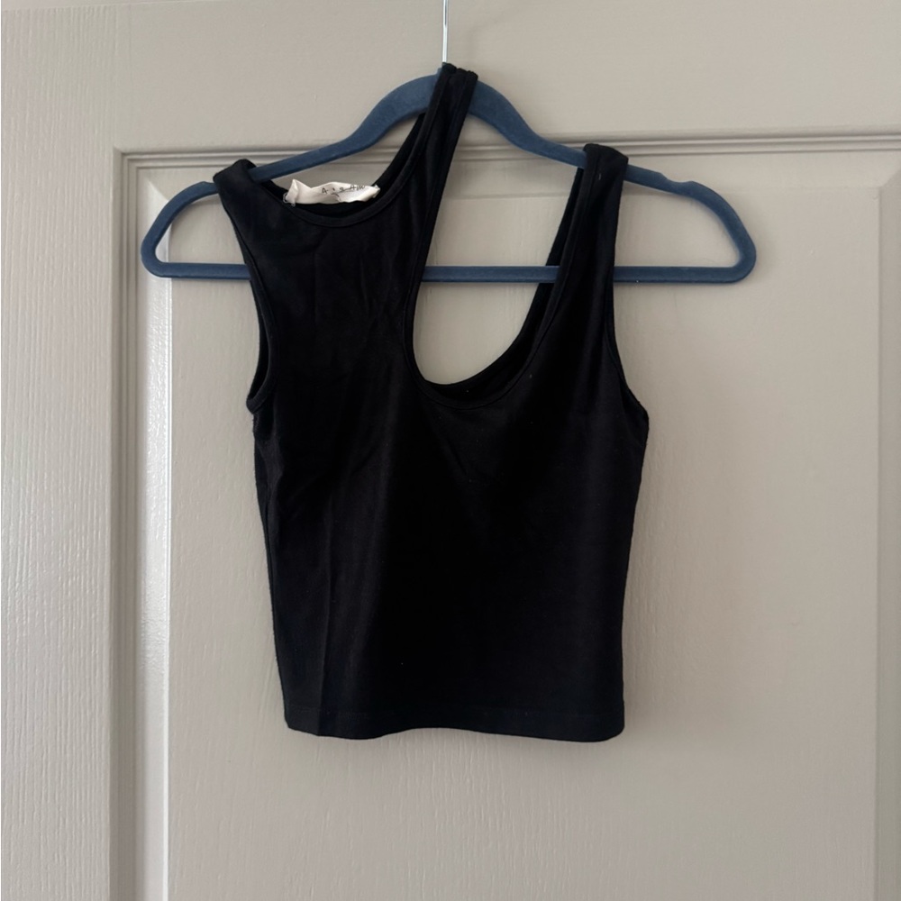 LF Black Asymmetrical Cutout Crop Top
